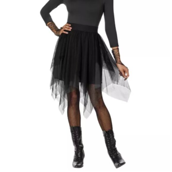 Black Handkerchief Hem Layered Tulle Skirt Halloween, Holiday Versatile - Picture 1 of 5